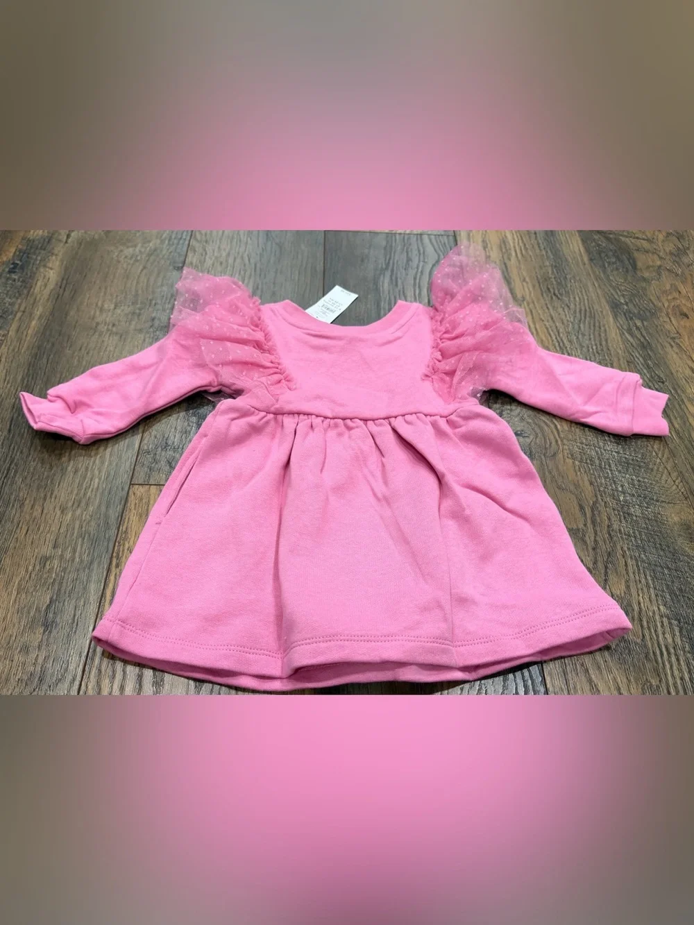 Baby Gap Girls Pink Tulle Trim Sweatshirt Dress Size 6-12 Months, NEW